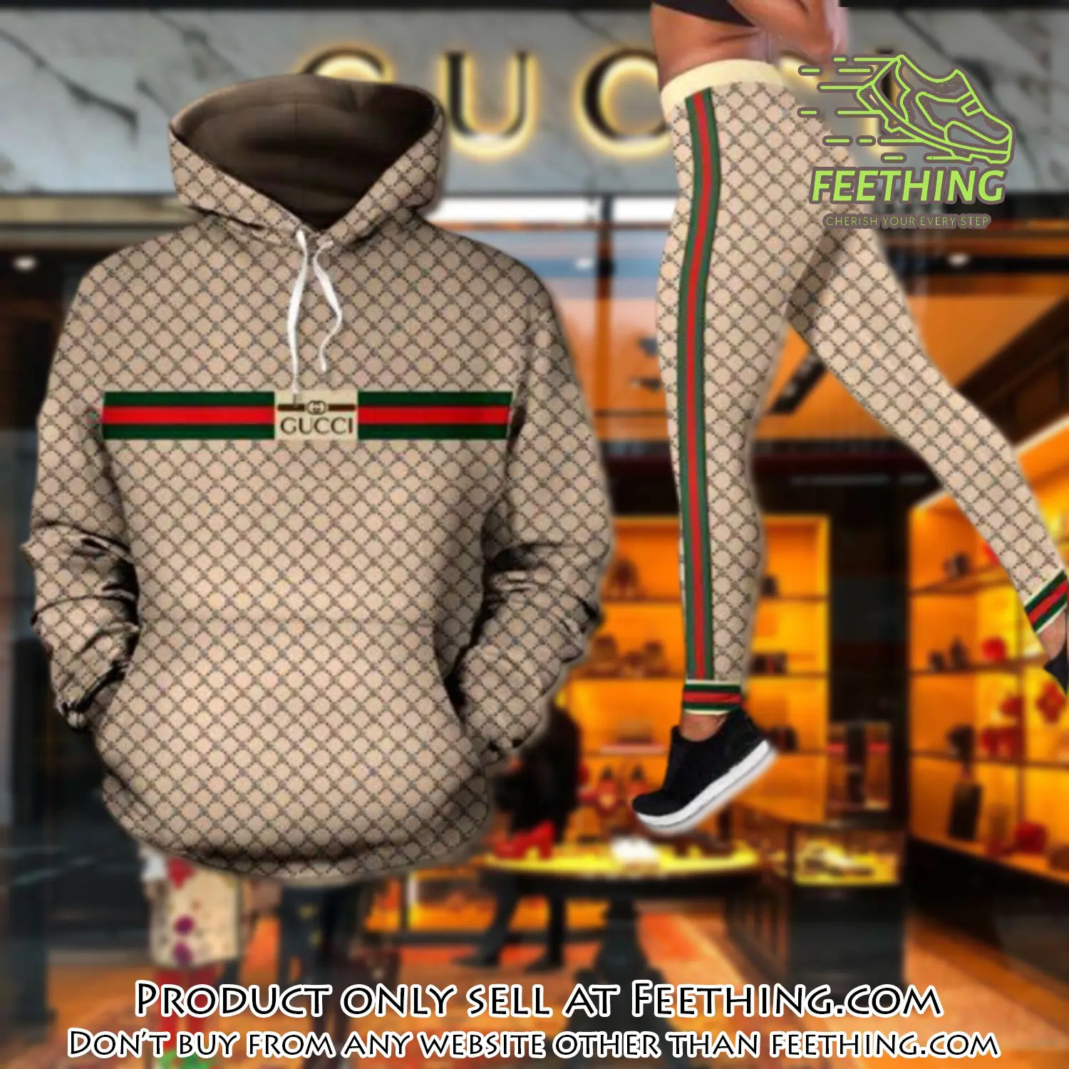 Gucci stripe hoodie legging set luxury for women vpm ft4257594